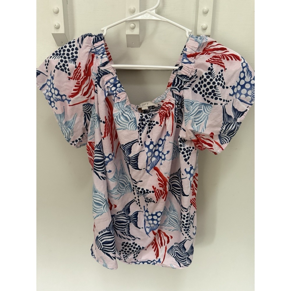 LOFT Women's Off The Shoulder Top Large Fish